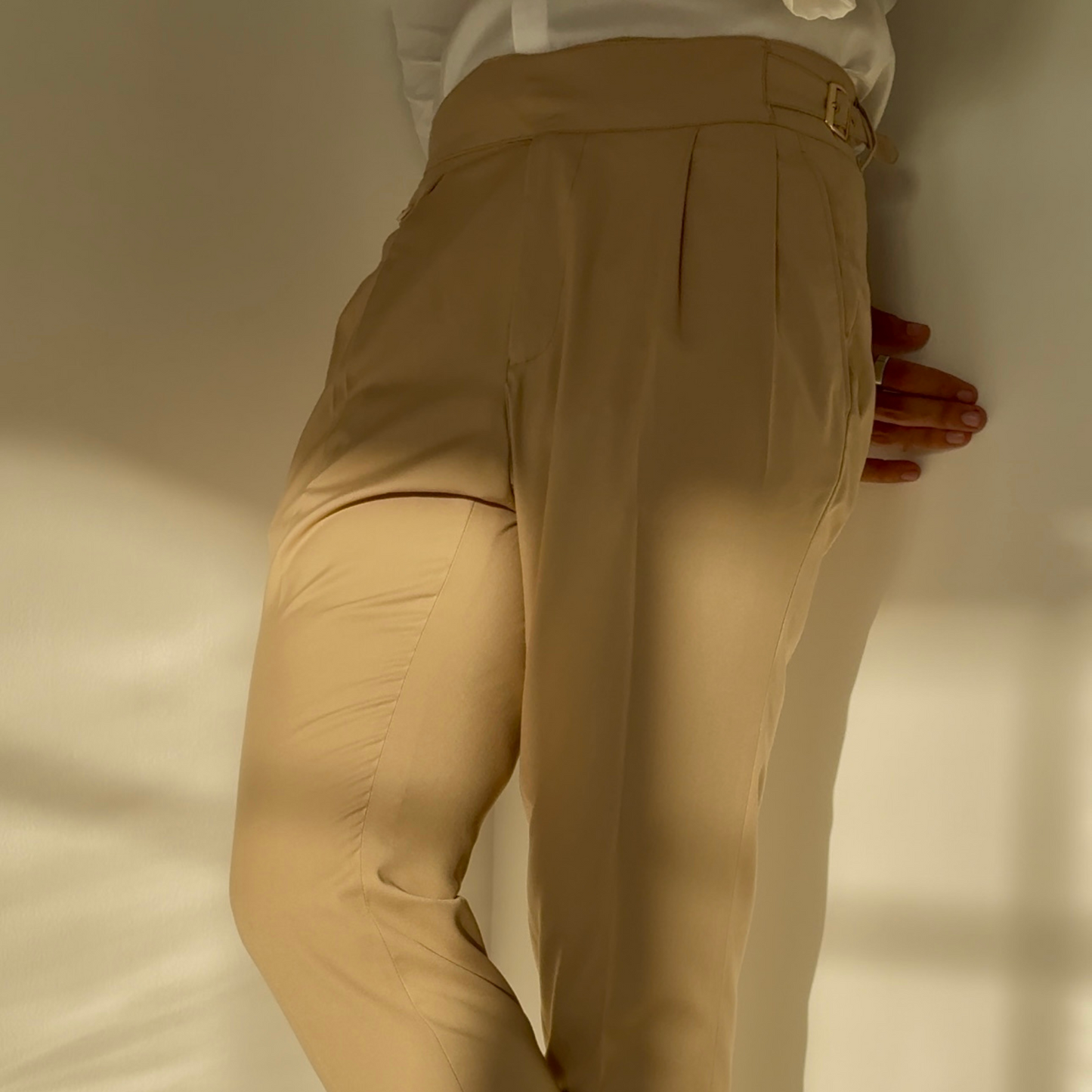 BEIGE GURKHA PANT: GOLD-BUCKLE EDITION