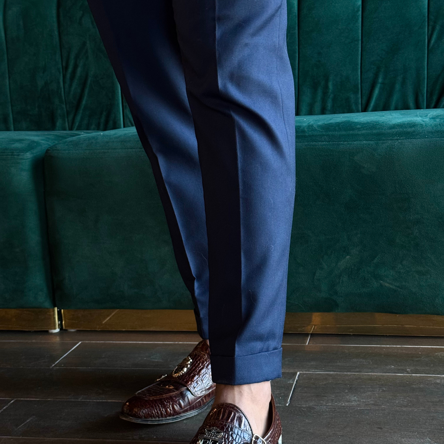 NAVY-BLUE GURKHA PANT: GOLD-BUCKLE EDITION